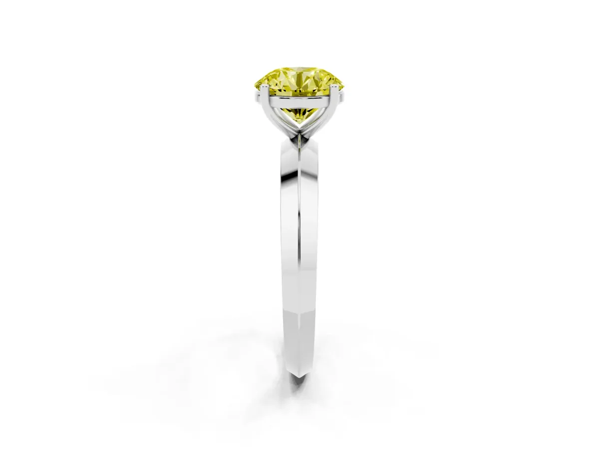 Fancy Yellow Round Cut Cut Solitaire Engagement Ring with Flat Band and Four-Prong Setting Silver