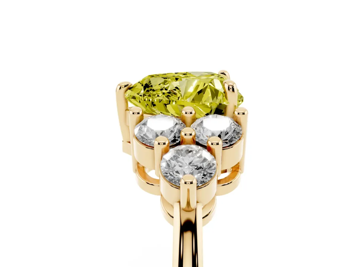 Fancy Yellow Heart Cut Brilliant Diamond Cluster Accent Solitaire Ring with Prong Setting Yellow gold