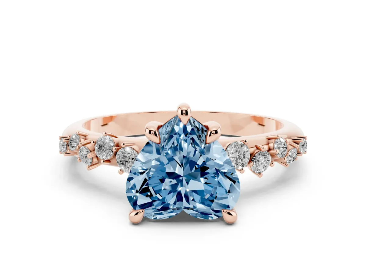 Fancy Blue Heart Cut Cut Diamond Vine Band with Four-Prong Setting Rose gold