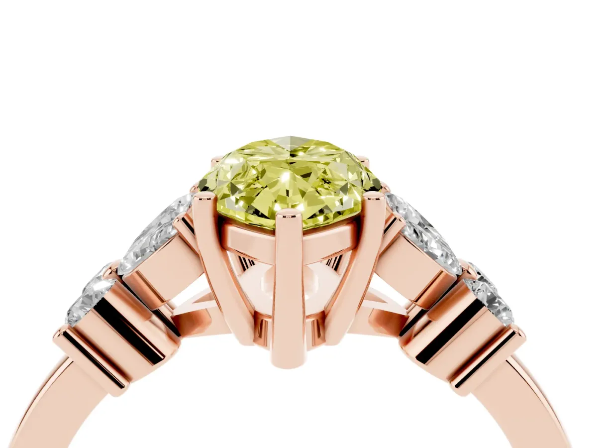 Fancy Yellow Marquise Cut Diamond Floral Cluster Ring with Solitaire Band and Prong Setting Rose gold