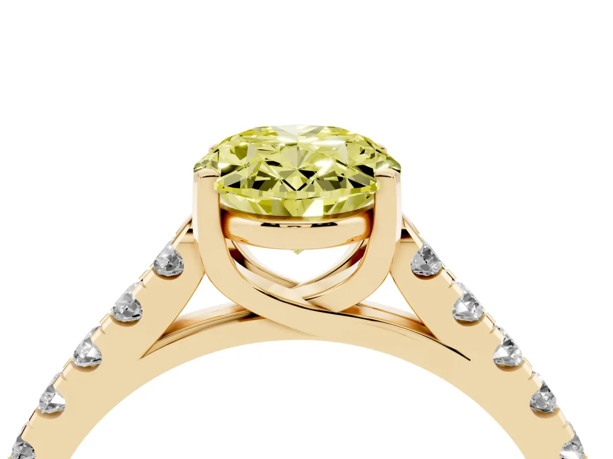 Fancy Yellow Oval Cut Diamond Pavé Band Solitaire Ring with Prong Setting Yellow gold