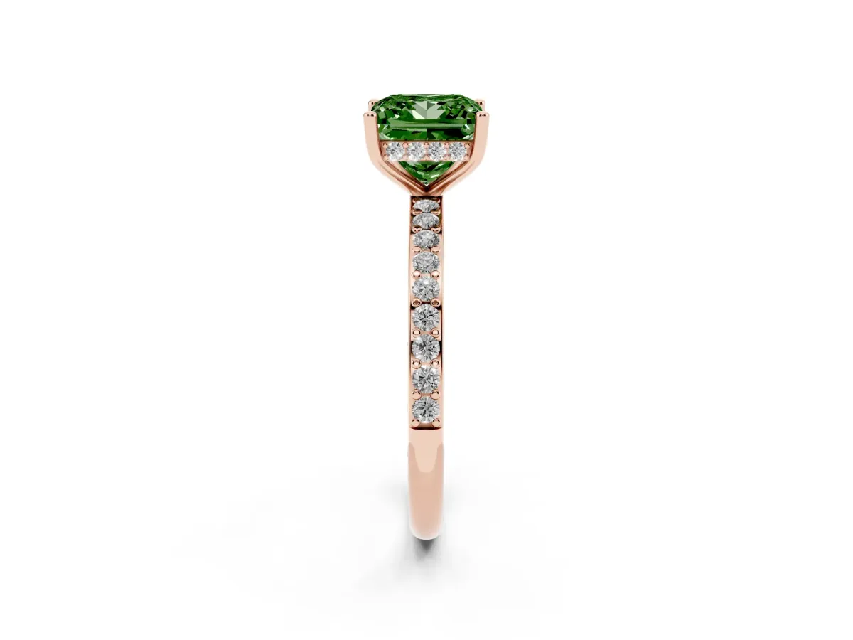 Fancy Green Princess Cut Cut Diamond Pavé Band Ring with Four-Prong Setting Rose gold