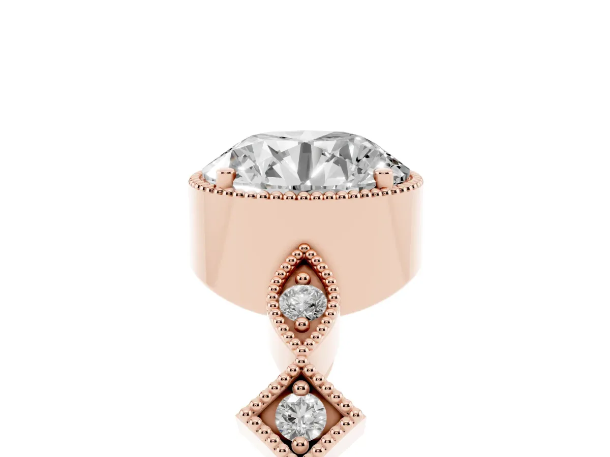 Round Cut Milgrain Marquise Diamond Twist Band Ring Rose gold