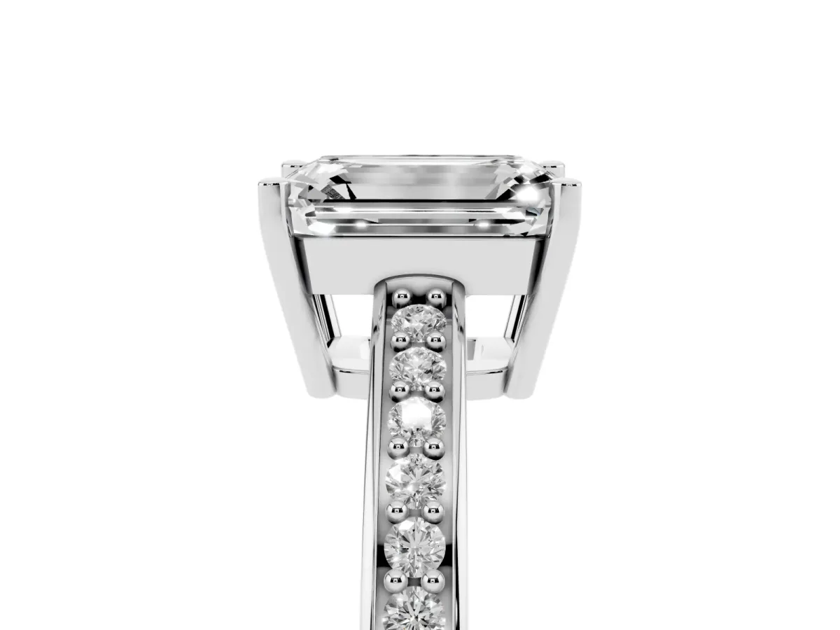 Emerald Cut Solitaire Pavé Band Prong Setting Ring White gold