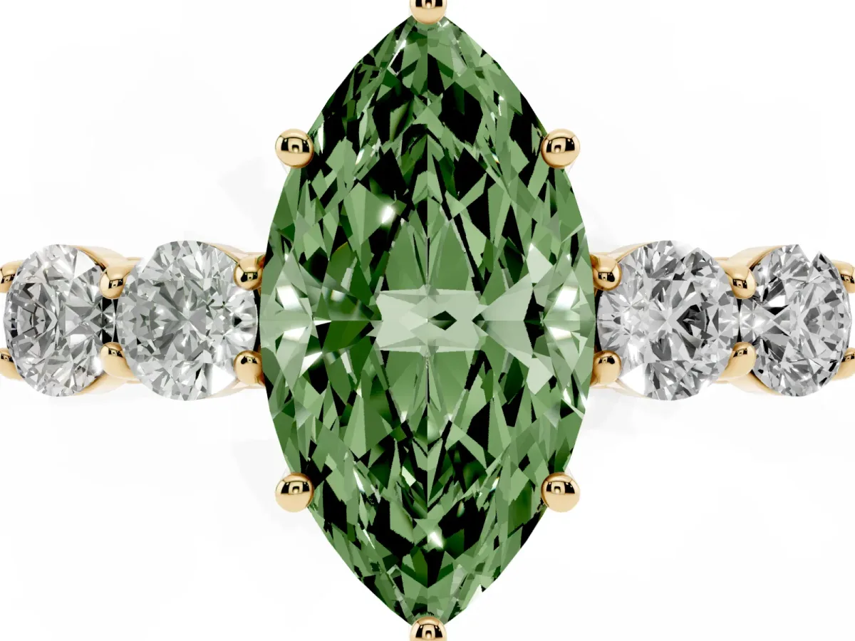 Fancy Green Marquise Cut Cut Diamond Five-Stone Prong Set White Gold Ring Yellow gold