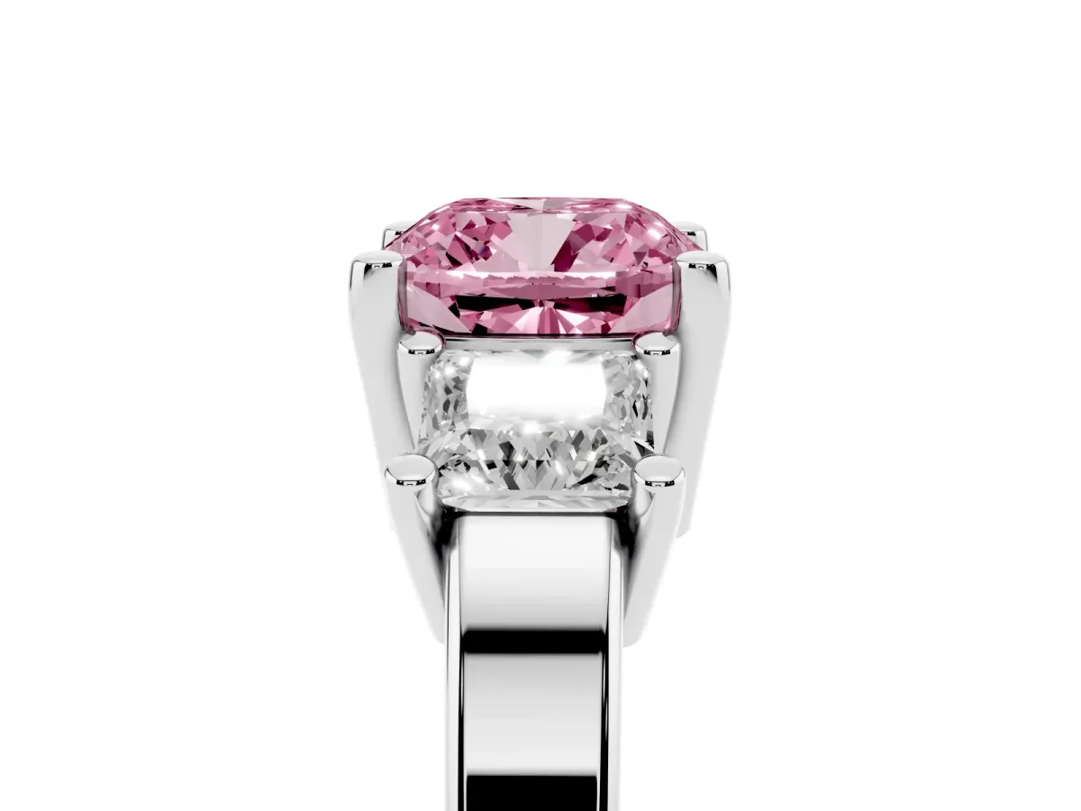 Fancy Pink Three-Stone Cushion Cut Cut Solitaire Ring with Prong Setting Silver