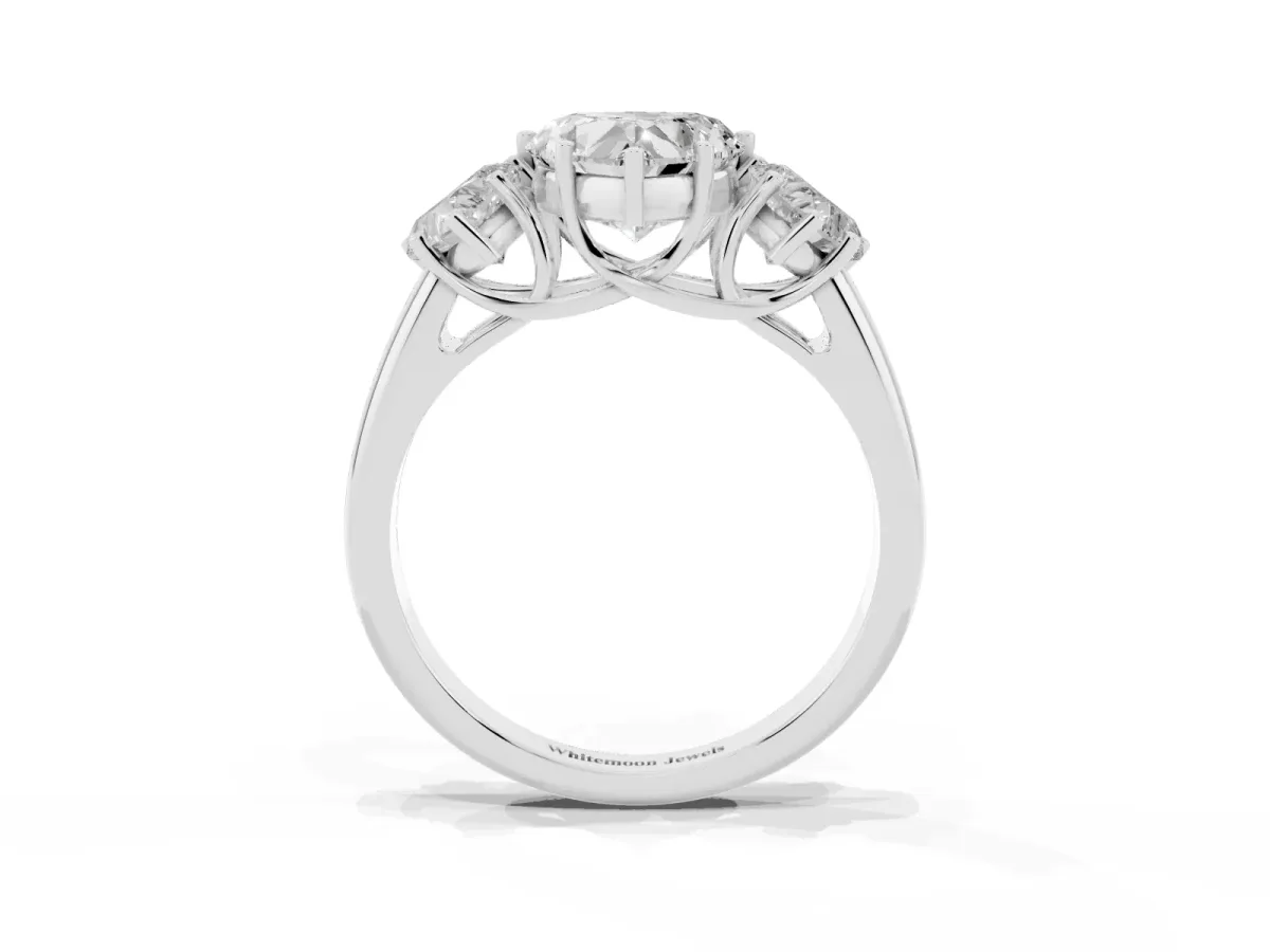 Three-Stone Heart Cut Diamond Engagement Ring with Prong Setting Platinum