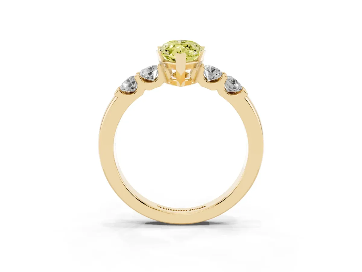 Fancy Yellow Marquise Cut Brilliant Cut Diamond Five-Stone Prong Set Engagement Ring with Channel Band Yellow gold