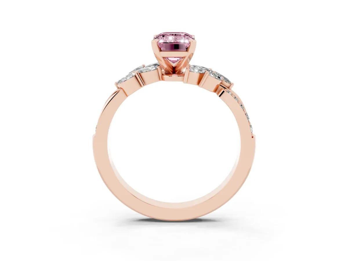 Fancy Pink Emerald Cut Solitaire Marquise Twist Band with Six-Prong Setting Rose gold