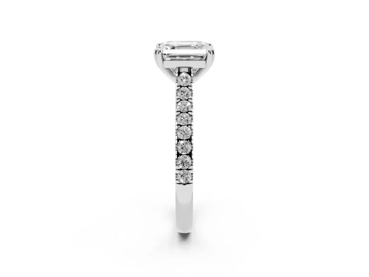 Asscher Cut Solitaire Pave Diamond Engagement Ring with Prong Setting Silver
