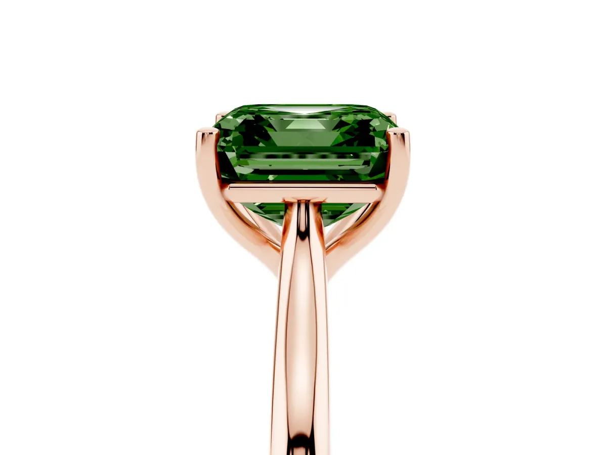 Fancy Green Asscher Cut Cut Solitaire Ring with Cathedral Band and Four-Prong Setting Rose gold