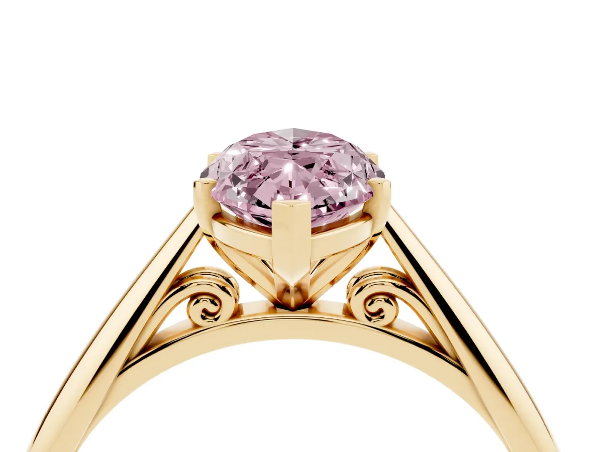 Fancy Pink Marquise Cut Diamond Solitaire Engagement Ring with Cathedral Setting and Four-Prong Mount Yellow gold