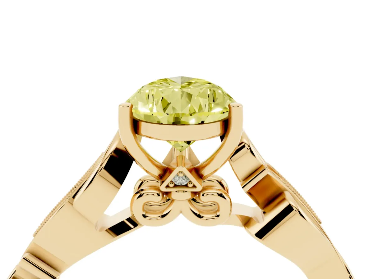 Fancy Yellow Pear Cut Solitaire Vine Band with Milgrain Prong Setting Yellow gold