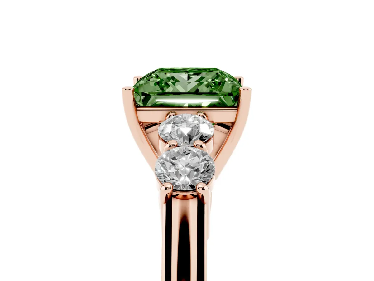 Fancy Green Princess Cut Cut Diamond Five-Stone Prong Set White Gold Ring Rose gold