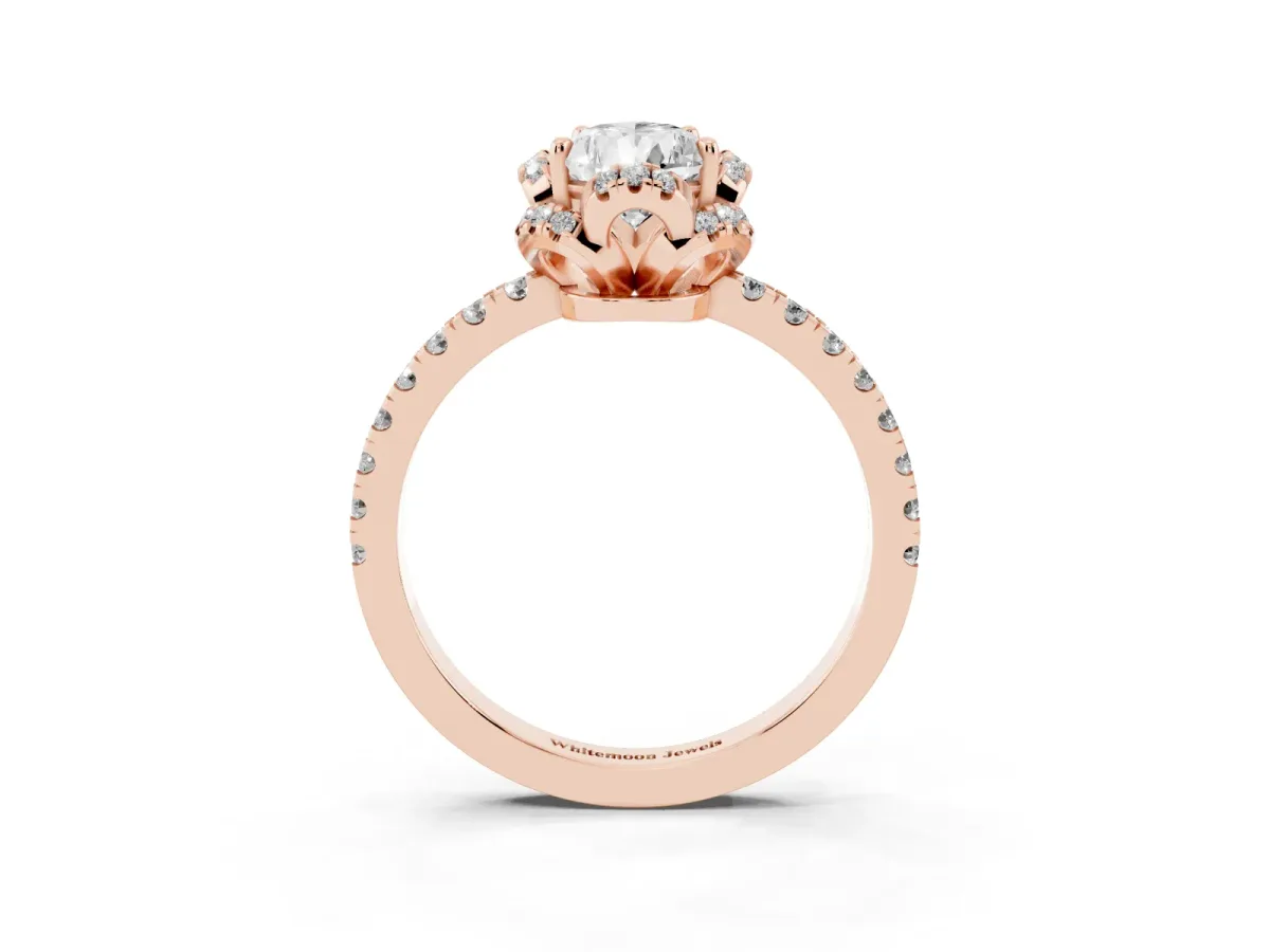 Pear Cut Halo Diamond Pave Band Ring with Four-Prong Setting Rose gold