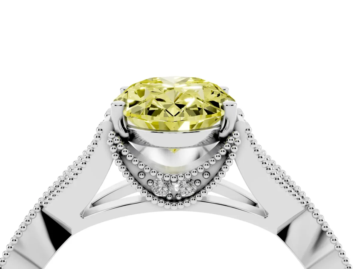Fancy Yellow Oval Cut Cut Diamond Twisted Band with Milgrain Pave Setting and Four-Prong Setting Silver