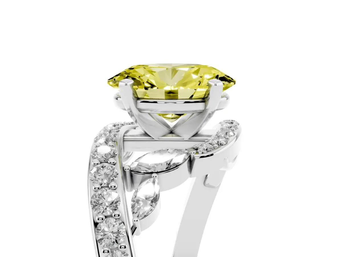 Fancy Yellow Oval Cut Solitaire with Pavé Twist Band and Four-Prong Setting Silver