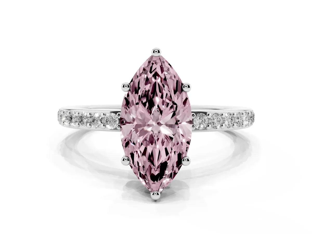 Fancy Pink Marquise Cut Cut Diamond Pavé Band Ring with Four-Prong Setting Silver