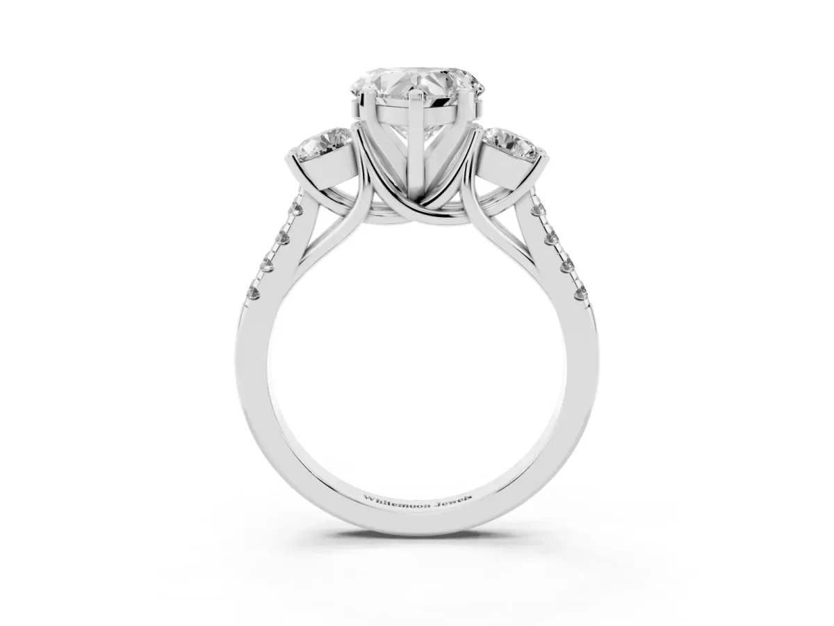 Three-Stone Heart Cut Diamond Pavé Band with Four-Prong Setting Platinum