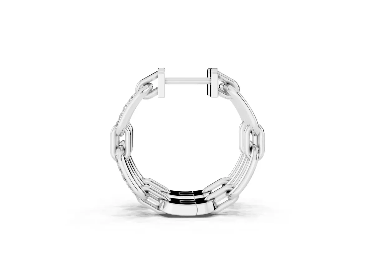 Round Cut Diamond Paperclip Hoop Earrings Silver