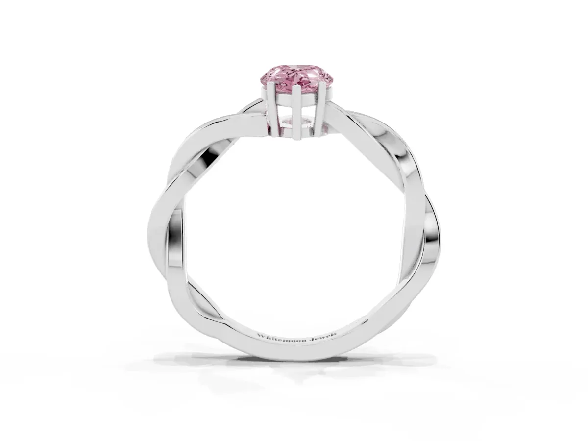 Fancy Pink Pear Cut Solitaire Twisted Pave Diamond Ring with Four-Prong Setting Silver