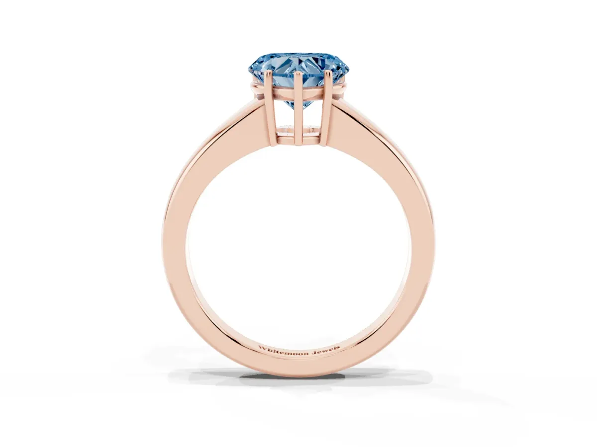 Fancy Blue Heart Cut Solitaire Diamond Ring with Tapered Band and Four-Prong Setting Rose gold