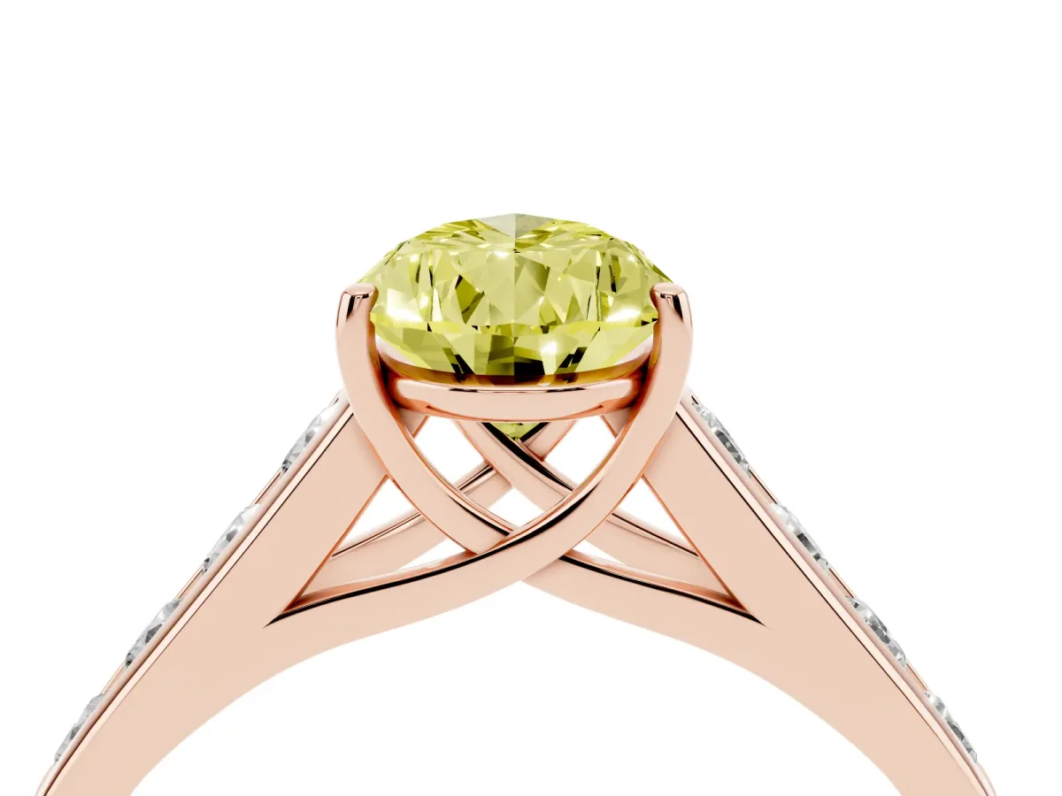 Fancy Yellow Pear Cut Brilliant Channel-Set Solitaire Ring with Four-Prong Setting Rose gold