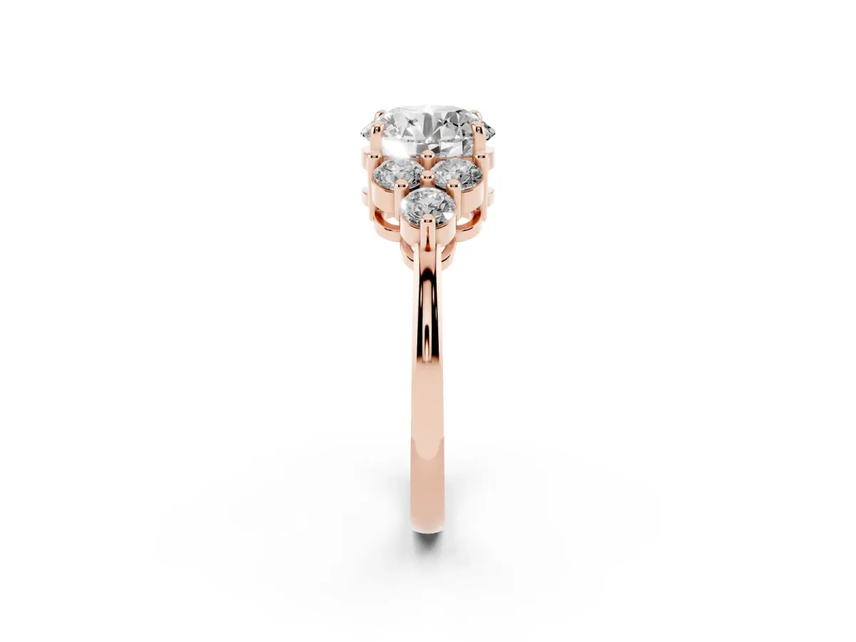 Round Cut Brilliant Diamond Cluster Accent Solitaire Ring with Prong Setting Rose gold