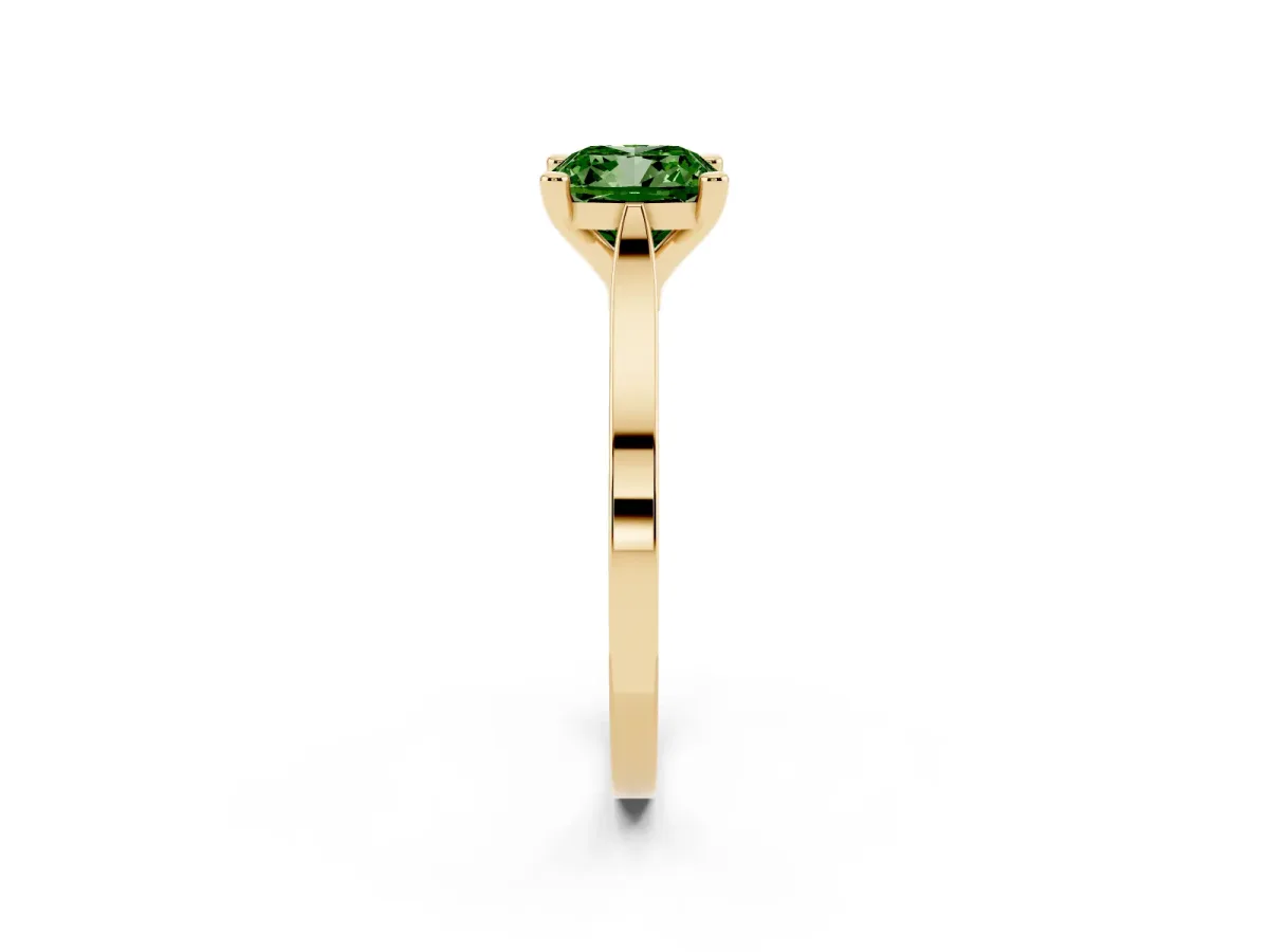 Fancy Green Cushion Cut Solitaire Diamond Ring with Four-Prong Setting and Tapered Band Yellow gold