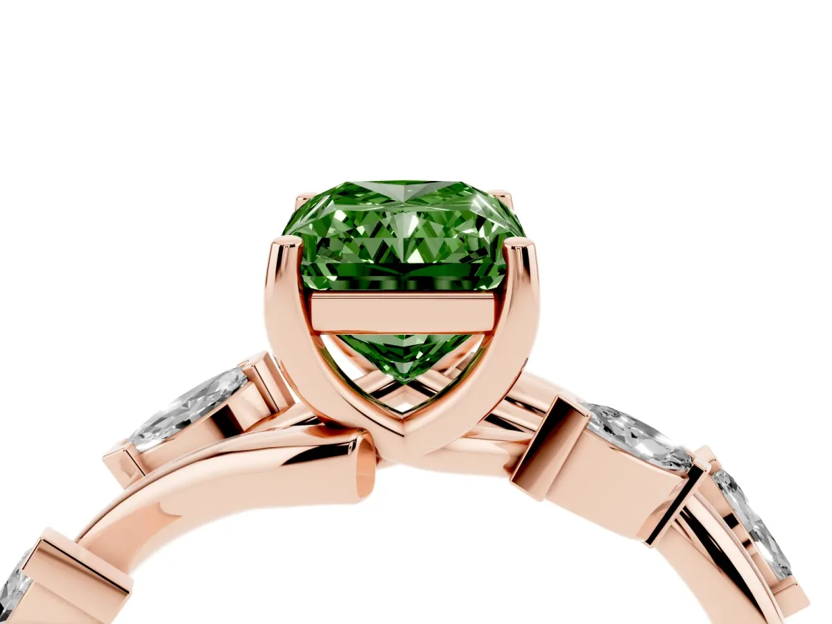Fancy Green Radiant Cut Solitaire Twisted Band Marquise Accent Prong Setting Ring Rose gold