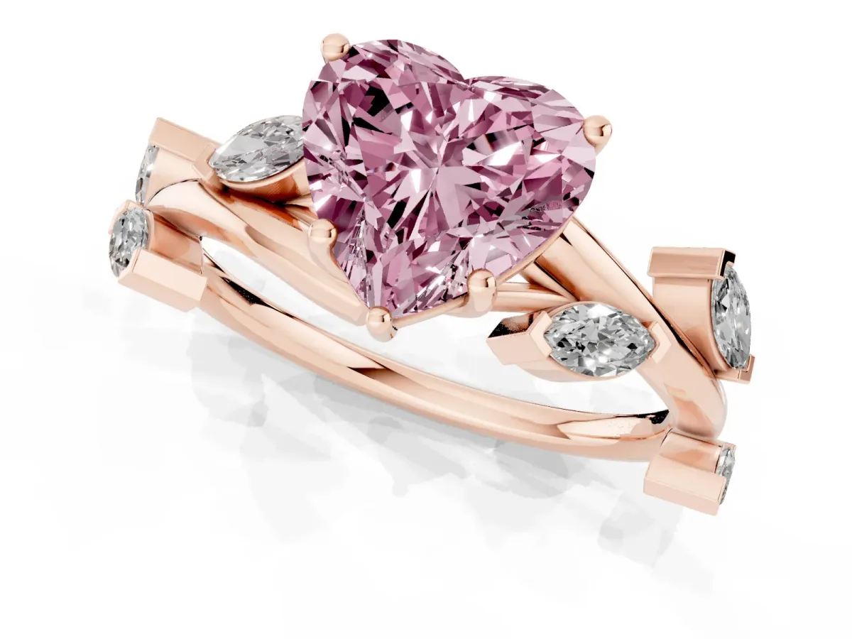 Fancy Pink Heart Cut Solitaire Twisted Band Marquise Accent Prong Setting Ring Rose gold