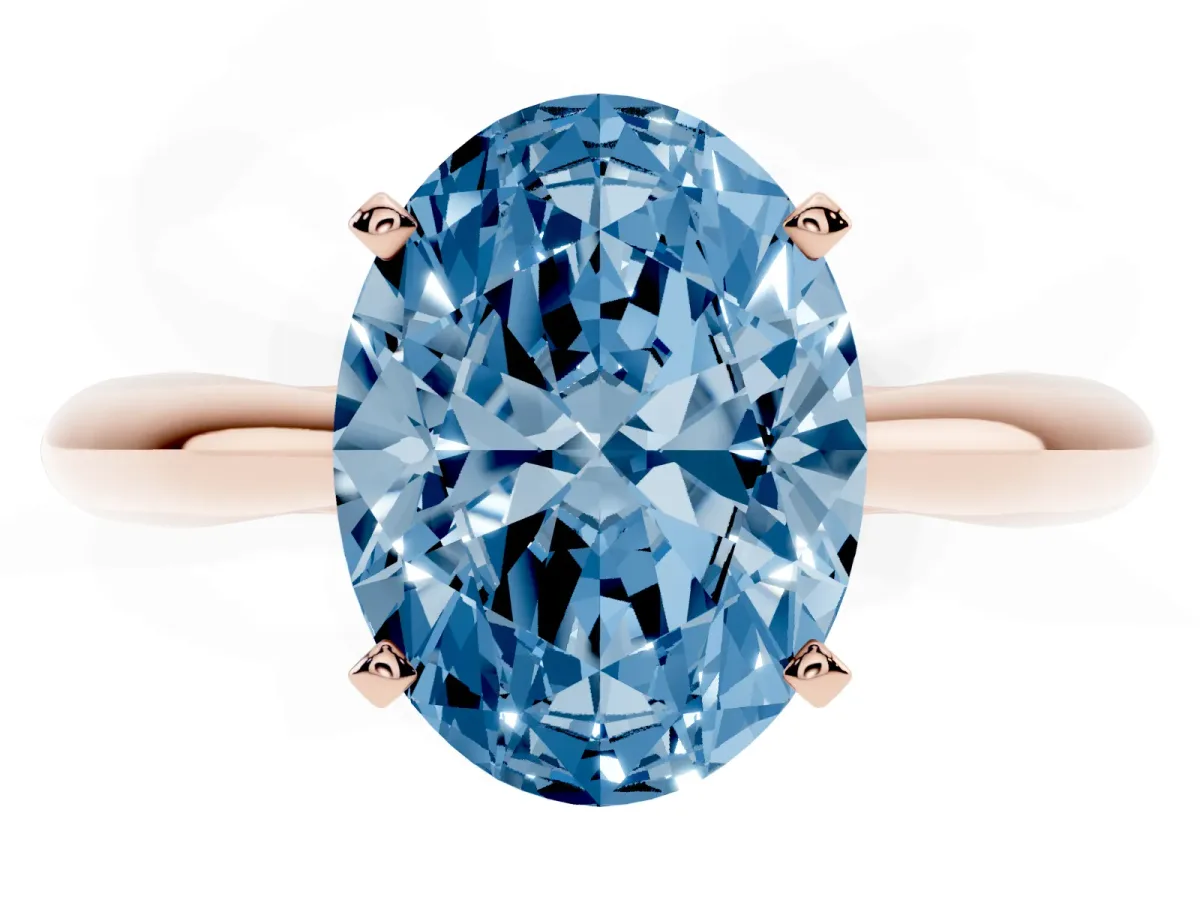 Fancy Blue Oval Cut Diamond Solitaire Engagement Ring with Cathedral Setting and Four-Prong Mount Rose gold