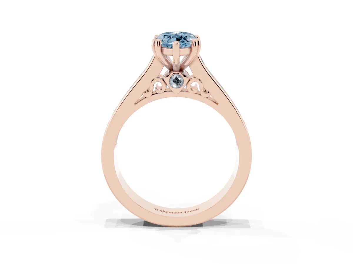 Fancy Blue Marquise Cut Cut Channel Set Solitaire Engagement Ring with Prong Setting Rose gold