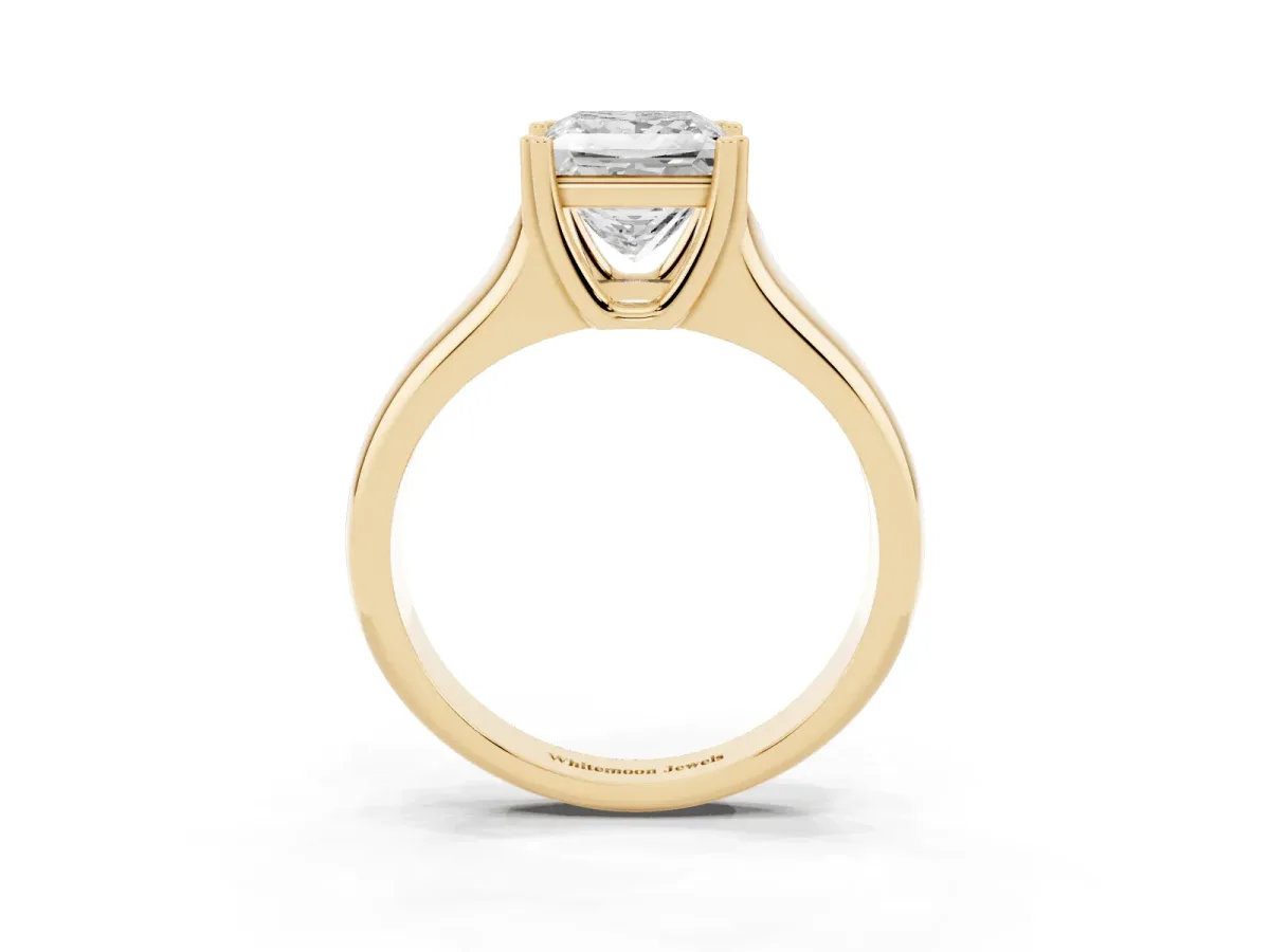 Princess Cut Diamond Solitaire Ring with Wide Band and Prong Setting Yellow gold