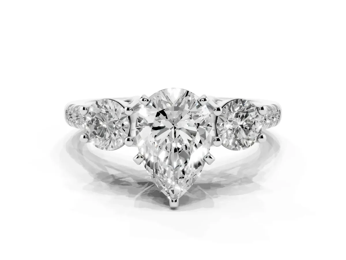 Three-Stone Pear Cut Diamond Pavé Band with Four-Prong Setting Platinum