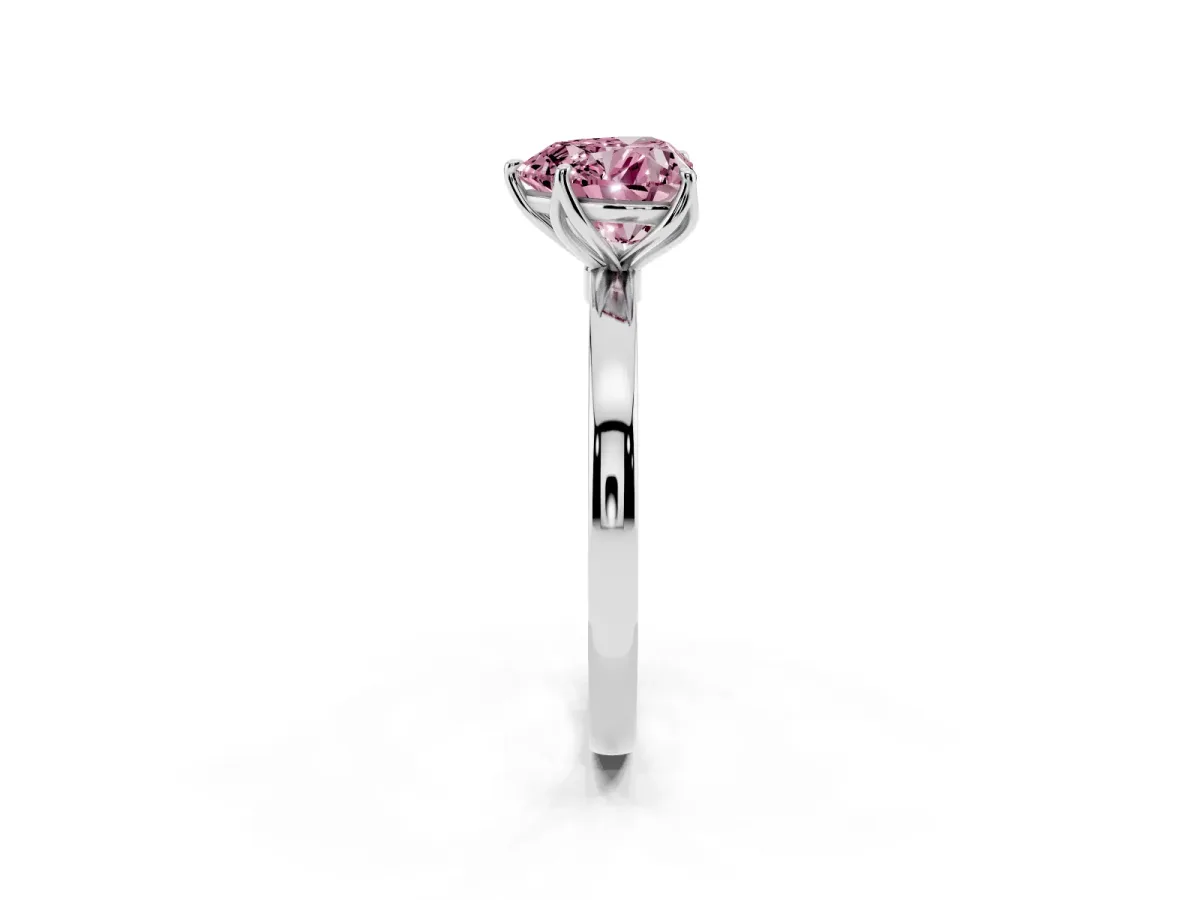 Fancy Pink Heart Cut Diamond Solitaire Ring with Thin Band and Prong Setting Silver