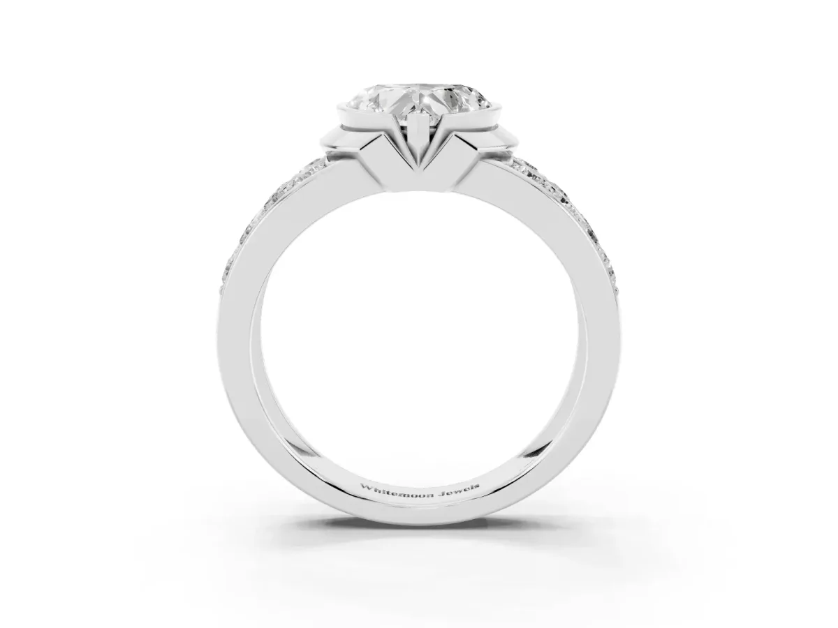 Heart Cut Brilliant Diamond Channel Set Wide Band Ring with Bezel Setting White gold