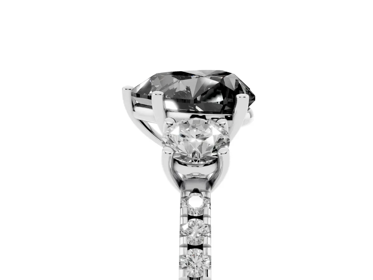 Fancy Black Three-Stone Heart Cut Cut Diamond Pavé Band with Prong Setting Silver