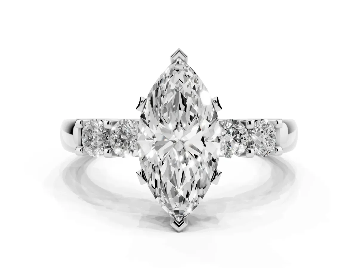Marquise Cut Brilliant Cut Diamond Five-Stone Prong Set Engagement Ring with Channel Band Platinum