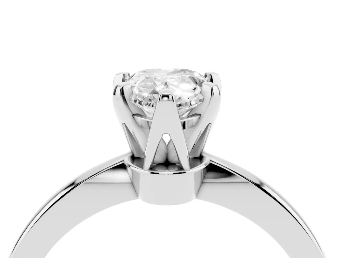 Pear Cut Solitaire Engagement Ring with Six-Prong Setting and Tapered Band Platinum