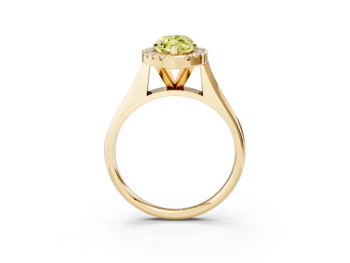 Fancy Yellow Marquise Cut Cut Halo Solitaire Engagement Ring with Square Band and Four-Prong Setting Yellow gold