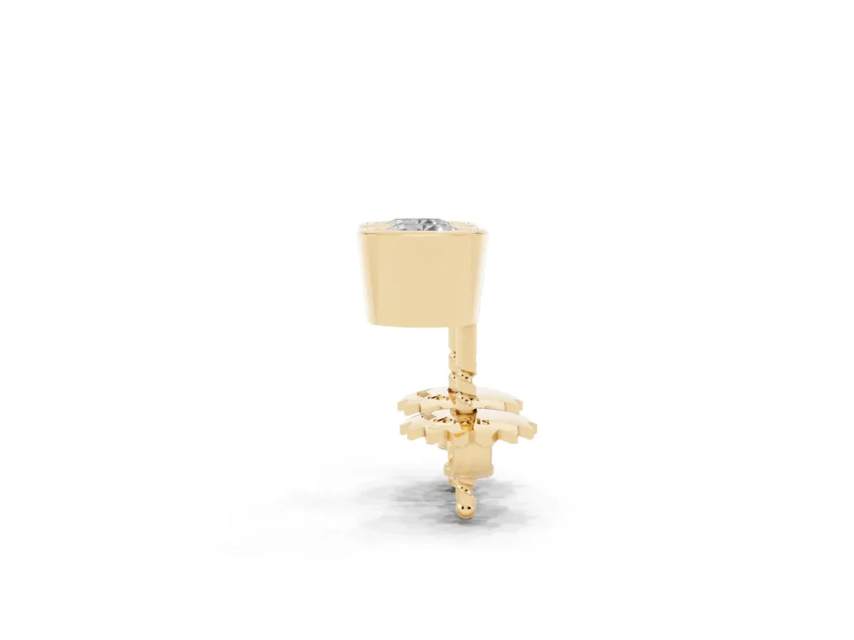 Bezel Set Round Diamond Stud Earrings with Push Back Yellow gold