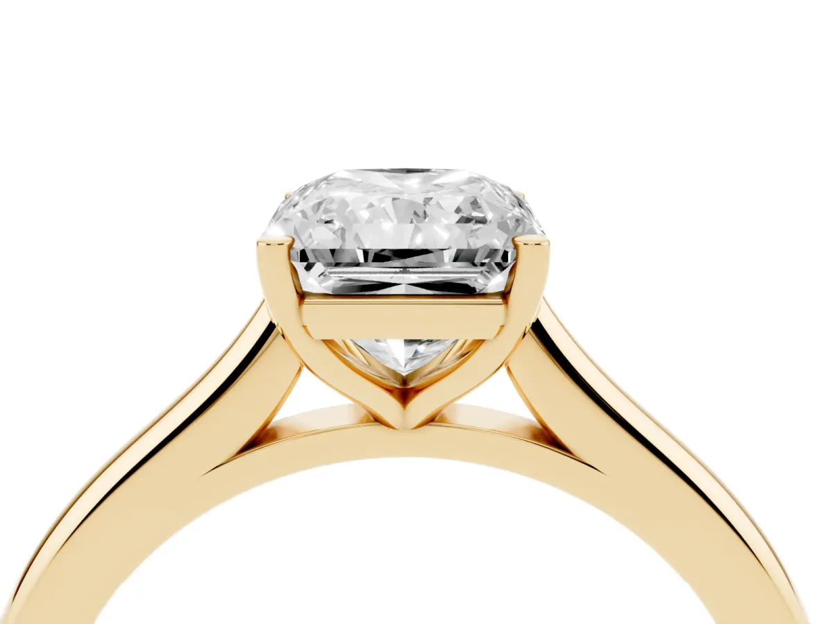 Radiant Cut Cut Solitaire Ring with Cathedral Band and Four-Prong Setting Yellow gold