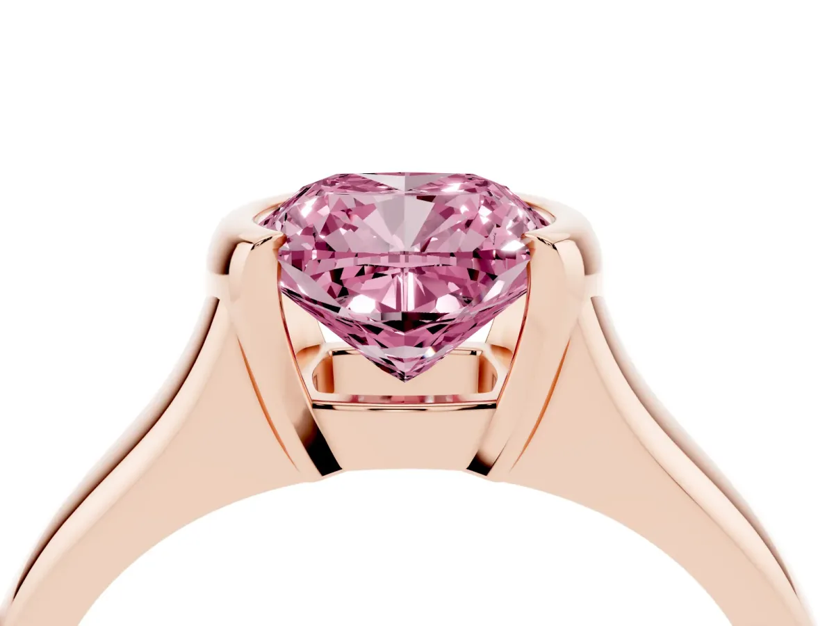 Fancy Pink Cushion Cut Solitaire Tension Set Diamond Ring with Split Shank Band Rose gold