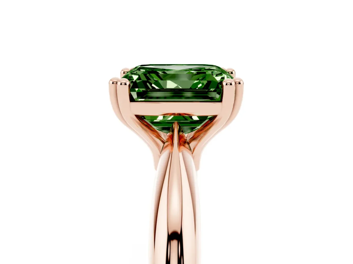 Fancy Green Asscher Cut Cut Solitaire Engagement Ring with Tapered Band and Four-Prong Setting Rose gold