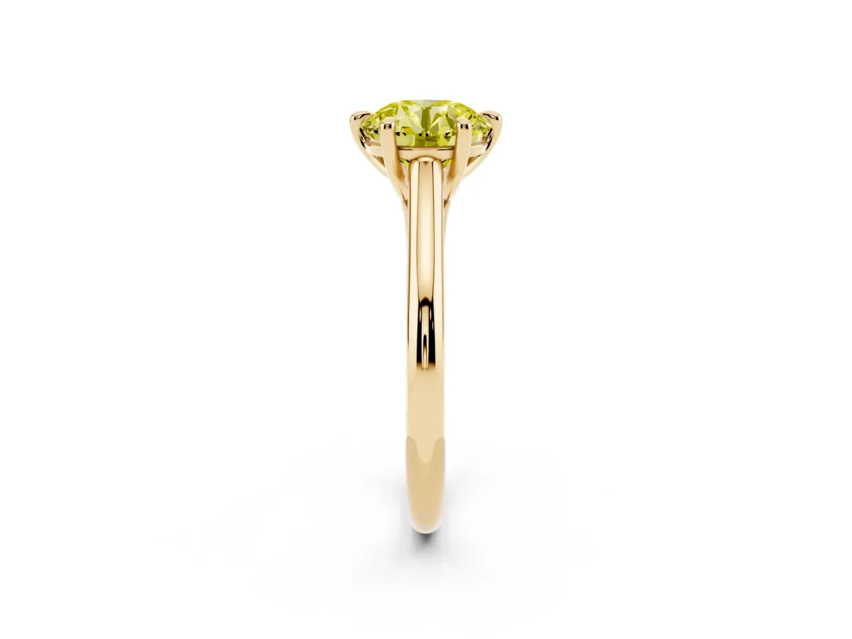 Fancy Yellow Round Cut Solitaire Engagement Ring with Six-Prong Setting and Classic Band Yellow gold
