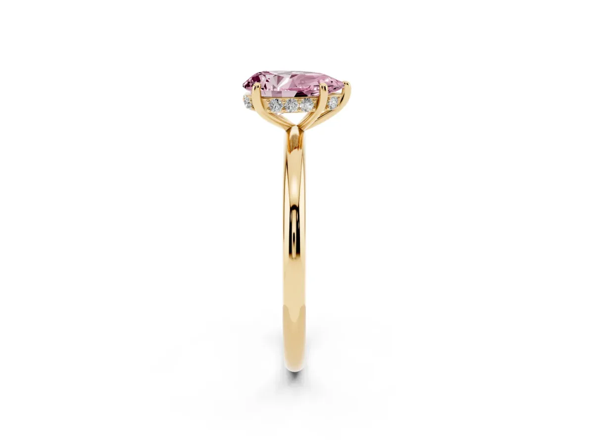 Fancy Pink Pear Cut Solitaire Diamond Ring with a Classic Band and Four-Prong Setting Yellow gold