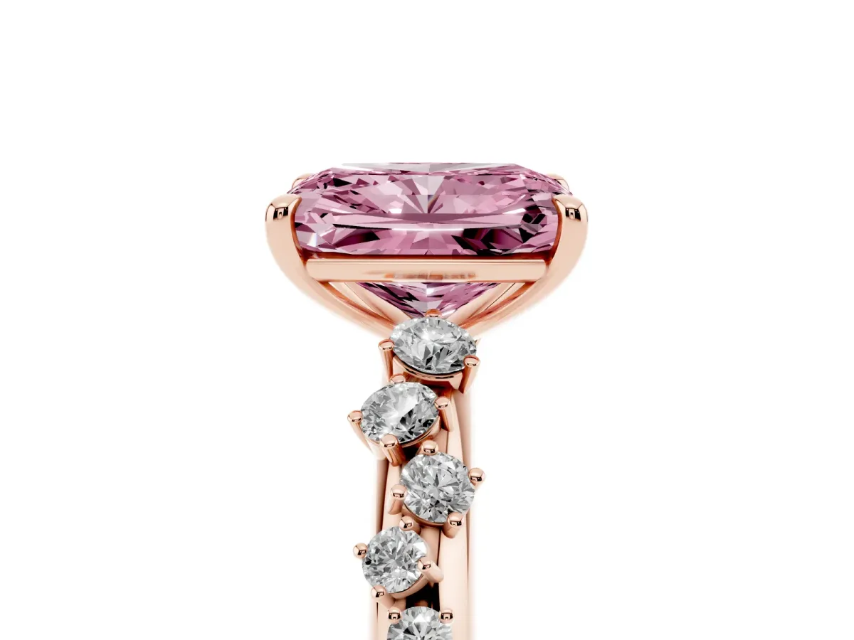 Fancy Pink Radiant Cut Diamond Cluster Prong-Set Solitaire Ring Rose gold