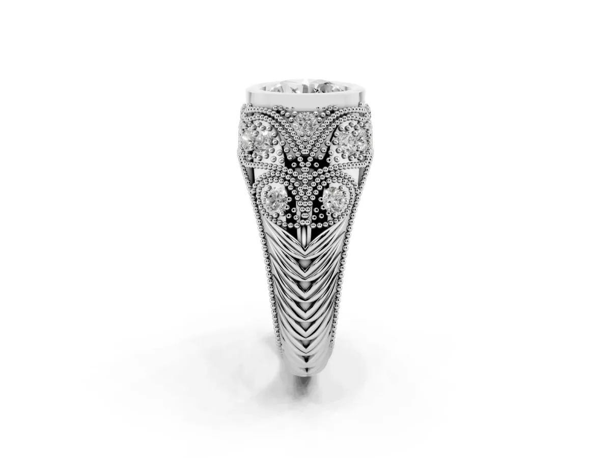 Bezel Set Round Cut Diamond Milgrain Band Ring Platinum
