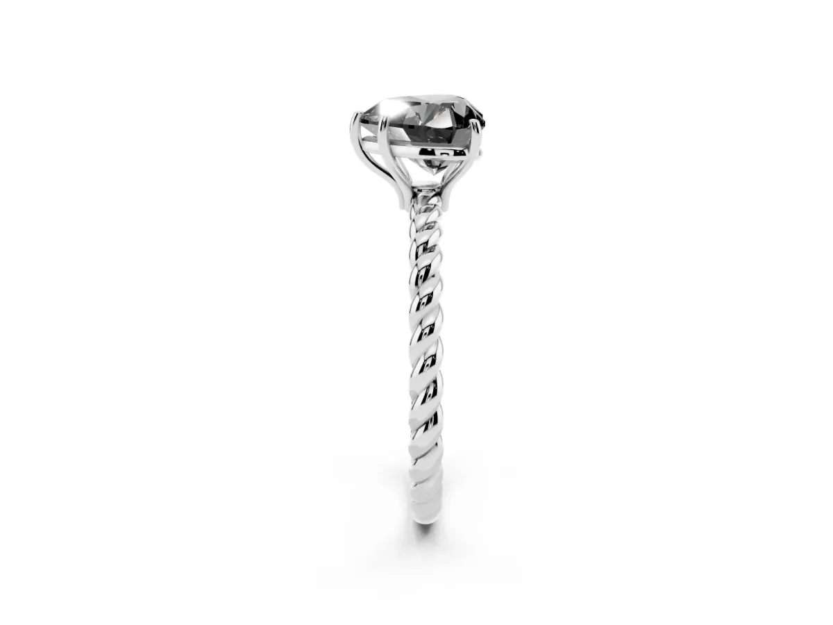 Fancy Black Heart Cut Solitaire Twisted Band 4-Prong Ring Silver
